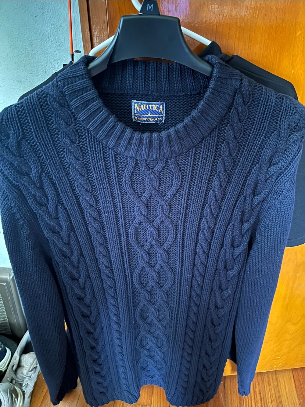 Nautica Men’s Dark Navy Cable-Knit Crewneck Sweater
